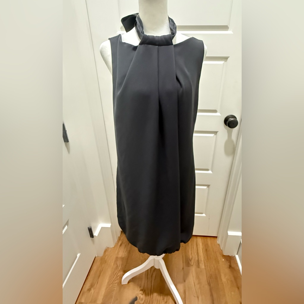 Emporio Armani. Bubble Hem Tie Neck Black Sleeveless Dress. Size Large.